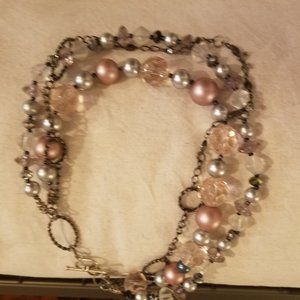 soft look pink&gray vintage collar necklace